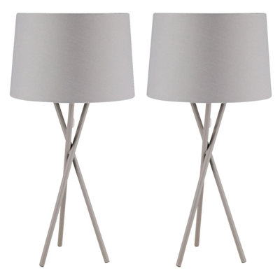 First Choice Lighting Set of 2 Trinity Grey Table Lamp With Shades