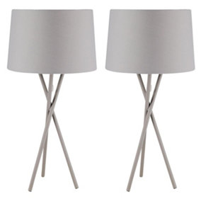 First Choice Lighting Set of 2 Trinity Grey Table Lamp With Shades