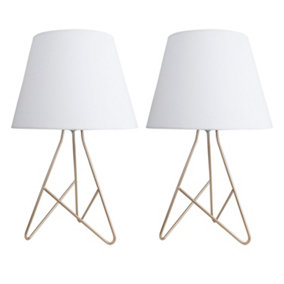 First Choice Lighting Set of 2 Tripod Gold 42cm Table Lamps With White Fabric Shades