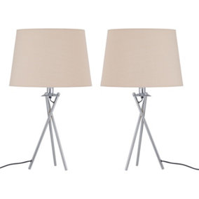 First Choice Lighting - Set of 2 Tripod Table Lamps with Natural Cotton Fabric Shades
