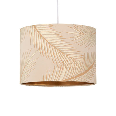 First Choice Lighting Set of 2 Tropica Champagne with Gold Embossed Leaf Detail 30cm Pendant Shades