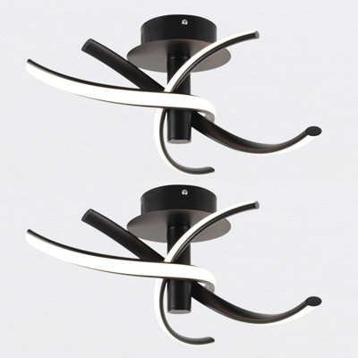 First Choice Lighting Set of 2 Twist LED Black White Flush Ceiling Lights