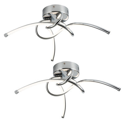 First Choice Lighting Set of 2 Twist LED Chrome 3 Light Flush Ceiling Lights