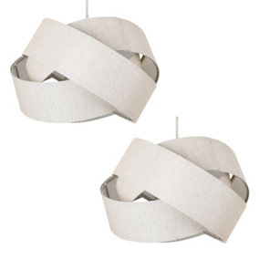 First Choice Lighting Set of 2 Twist Pale Gold Shimmer Linen Layered Pendant Shades
