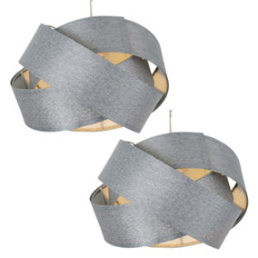 First Choice Lighting Set of 2 Twist Silver Shimmer Linen Layered Pendant Shades