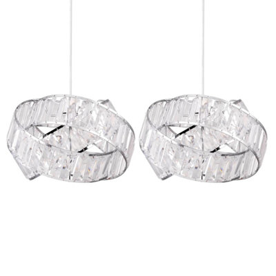 First Choice Lighting Set of 2 Twister Chrome Clear Easy Fit Jewelled Pendant Shades