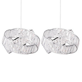 First Choice Lighting Set of 2 Twister Chrome Clear Easy Fit Jewelled Pendant Shades