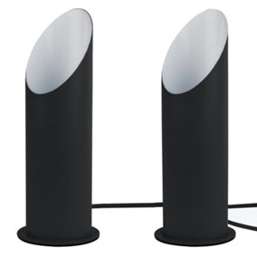 First Choice Lighting Set of 2 Up Black White Uplighter Floor Lamps