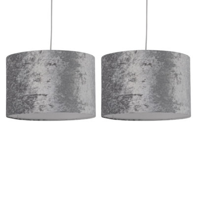 First Choice Lighting Set of 2 Velvet Grey 25 cm Easy Fit Fabric Pendant Shades