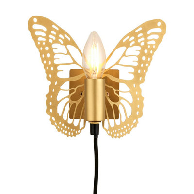 First Choice Lighting - Set of 2 Vivi Gold Butterfly Plug In Wall Lights