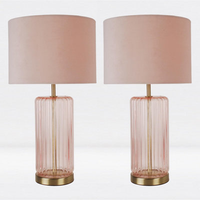 First Choice Lighting Set of 2 Walpole Antique Brass Blush Pink Glass