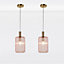 First Choice Lighting Set of 2 Walpole Blush Gold Pink Glass Ceiling Pendant Lights