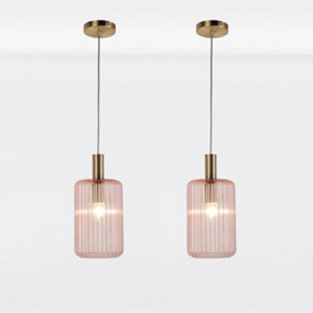 First Choice Lighting Set of 2 Walpole Blush Gold Pink Glass Ceiling Pendant Lights