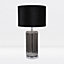 First Choice Lighting Set of 2 Walpole Brushed Chrome Smoke Glass Black Table Lamp With Shades