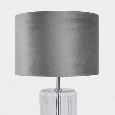 First Choice Lighting Set of 2 Walpole Chrome Clear Glass Grey Table Lamp With Shades