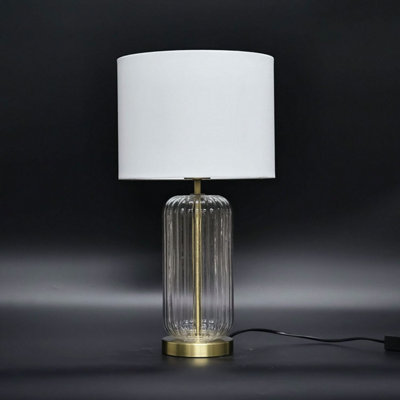 Unique Antique solid brass & store clear glass wall ceiling table lamp small Vintage inverted hobnail thick fluted base light desk wiring project