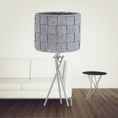First Choice Lighting Set of 2 Warner Chrome Tripod Table Lamps with Grey Pleated Felt Shades