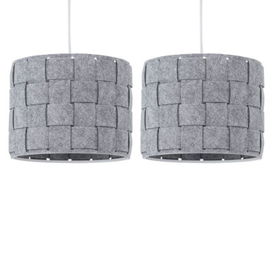 First Choice Lighting Set of 2 Warner Grey Felt Weave Easy Fit Pendant Shades