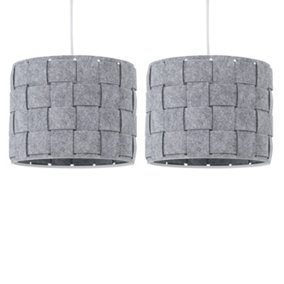 First Choice Lighting Set of 2 Warner Grey Felt Weave Easy Fit Pendant Shades
