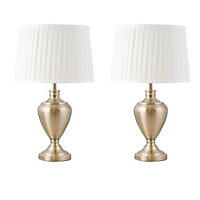 First Choice Lighting Set of 2 Wessex Antique Brass Ivory 58 cm Table Lamp With Shades