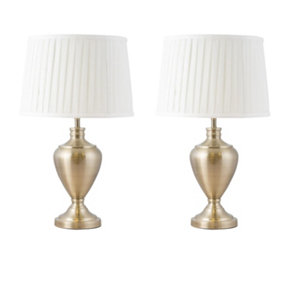 First Choice Lighting Set of 2 Wessex Antique Brass Ivory 58 cm Table Lamp With Shades