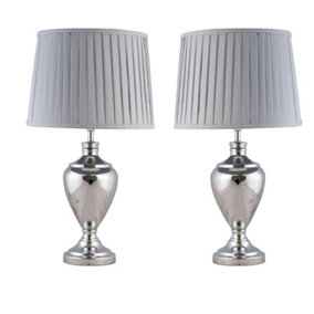 First Choice Lighting Set of 2 Wessex Chrome Grey 58 cm Table Lamp With Shades