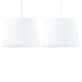 First Choice Lighting - Set of 2 White Cotton 23cm Tapered Cylinder Pendant or Lamp Shades