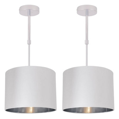 First Choice Lighting Set of 2 White Faux Silk 30cm Drum Light Ceiling Adjustable Flush Shade with Chrome Inner