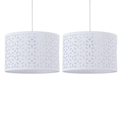 First Choice Lighting Set of 2 White Laser Cut 25cm Pendant Lightshades