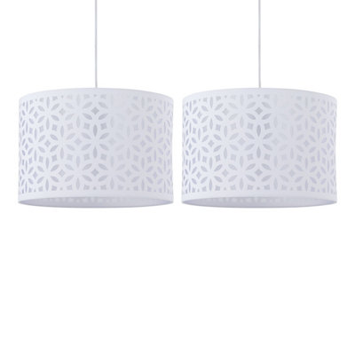 First Choice Lighting Set of 2 White Laser Cut 30cm Pendant Lightshades