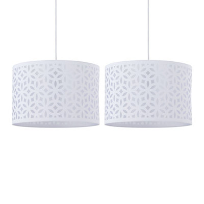 First Choice Lighting Set of 2 White Laser Cut 33cm Pendant Lightshades