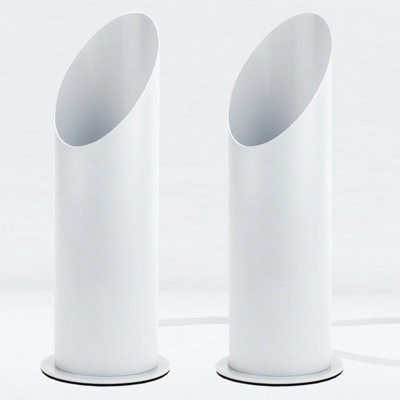 First Choice Lighting Set of 2 White Metal Tubular Floor Uplights