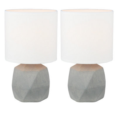 First Choice Lighting Set of 2 Wilson Grey Concrete White Table Lamp With Shades