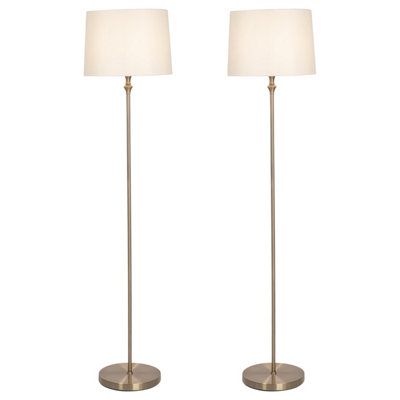 First Choice Lighting Set of 2 Winchester Antique Brass Cream Floor Lamps