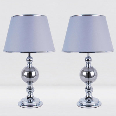 First Choice Lighting Set of 2 York Chrome Grey Table Lamp With Shades