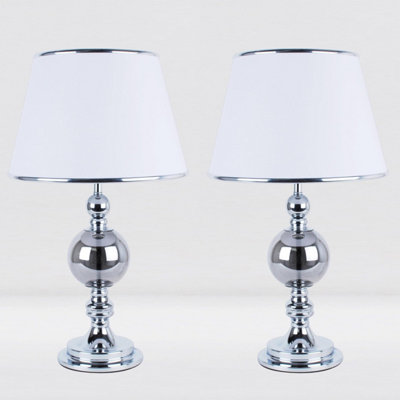 First Choice Lighting Set of 2 York Chrome White Table Lamp With Shades