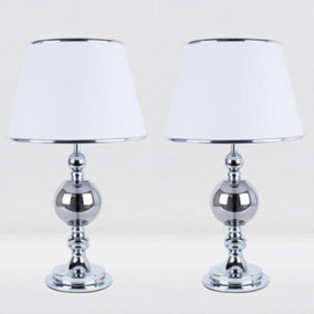 First Choice Lighting Set of 2 York Chrome White Table Lamp With Shades