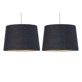 First Choice Lighting Set of 2 Zoey Black with Gold Inner Easy Fit Pendant or Lamp Shades