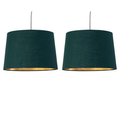 First Choice Lighting Set of 2 Zoey Dark Green with Gold Inner Easy Fit Pendant or Lamp Shades