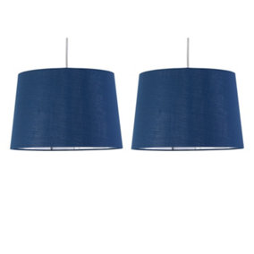 First Choice Lighting Set of 2 Zoey Navy Blue with Silver Inner Easy Fit Pendant or Lamp Shades