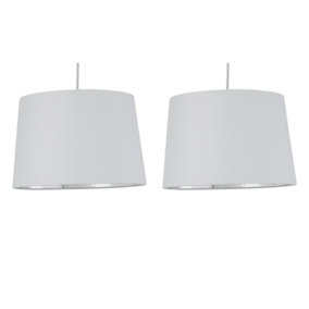 First Choice Lighting Set of 2 Zoey White with Silver Inner Easy Fit Pendant or Lamp Shades