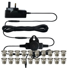 First Choice Lighting Set of 20 15mm Stainless Steel IP67 Cool White LED Decking Kit with Dusk til Dawn Photocell Sensor