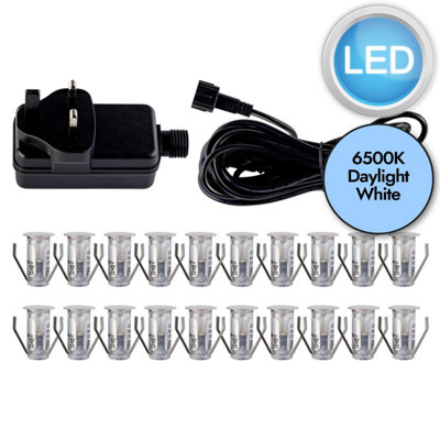 First Choice Lighting Set of 20 15mm Stainless Steel IP67 Cool White LED Plinth Decking Kit
