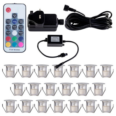 First Choice Lighting Set of 20 30mm Stainless Steel IP67 RGB Colour Changing LED Plinth Decking Kit