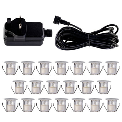 First Choice Lighting Set of 20 30mm Stainless Steel IP67 Warm White LED Plinth Decking Kit