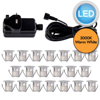 First Choice Lighting Set of 20 30mm Stainless Steel IP67 Warm White LED Plinth Decking Kit