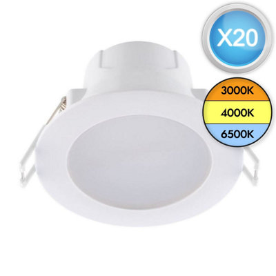 First Choice Lighting Set of 20 CCT LED Bathroom Downlights White IP44 Recessed Downlights