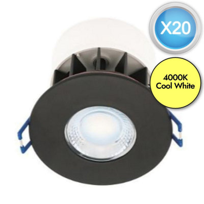 First Choice Lighting Set of 20 Fire Rated LED Bathroom Downlights Matt Black IP65 Recessed Downlights