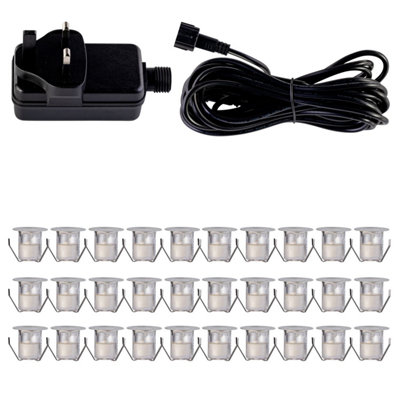 First Choice Lighting Set of 30 30mm Stainless Steel IP67 Warm White LED Plinth Decking Kit