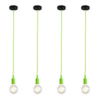First Choice Lighting - Set of 4 Flex Green Silicone Ceiling Pendant Lights with Black Ceiling Rose